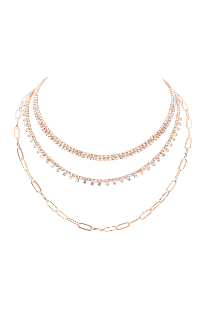 RHINESTONE CHOKER CHAIN MULTI SET NECKLACE