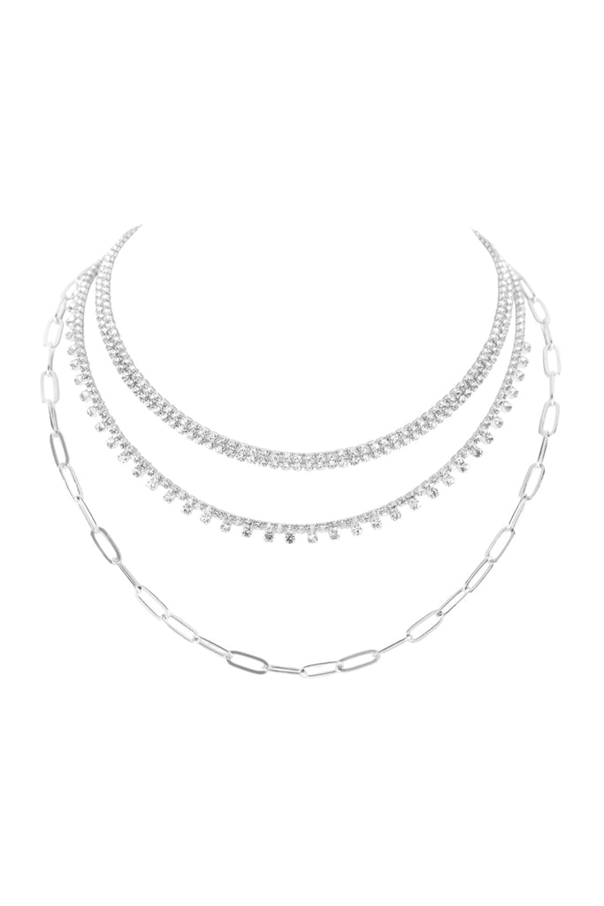 RHINESTONE CHOKER CHAIN MULTI SET NECKLACE