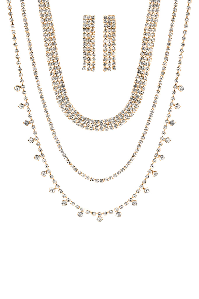 STATEMENT RHINESTONE CHOKER NECKLACE AND DANGLE EARRING SET