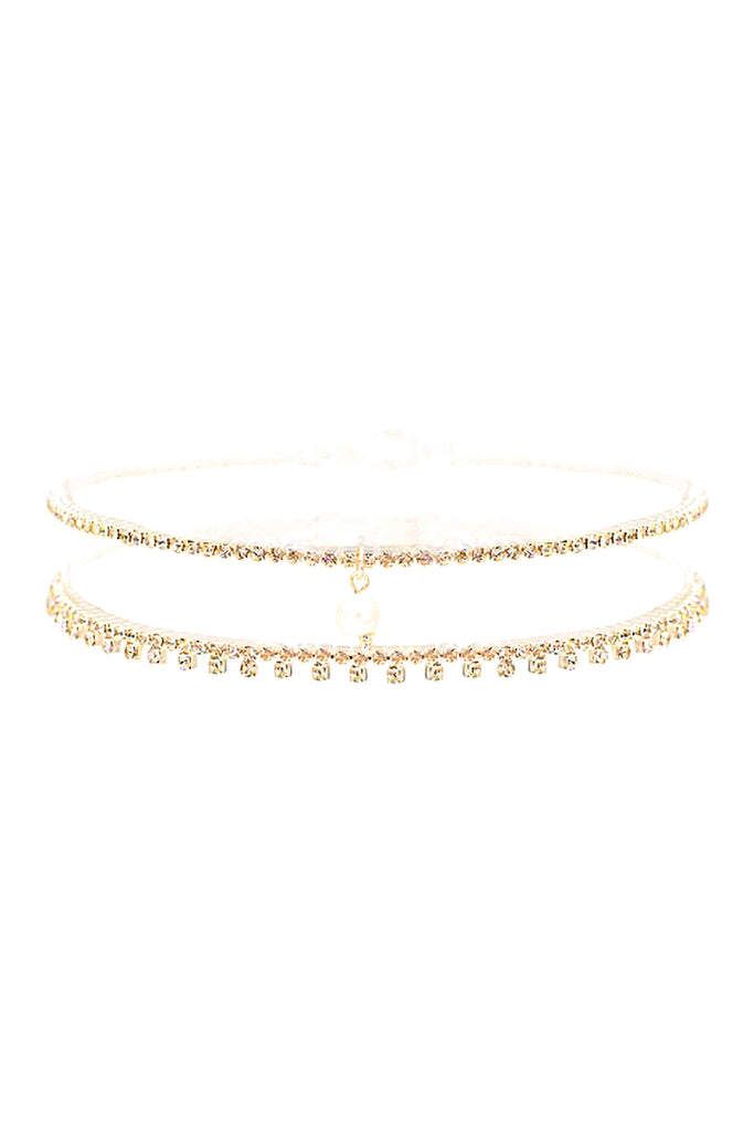 17877 - FRESH WATER PEARL CHARM LAYERED CHOKER NECKLACE