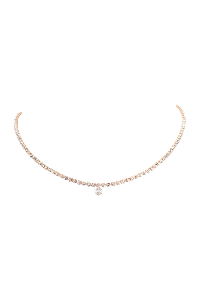 CUBIC ZIRCONIA ONE CENTERED COLLAR NECKLACE