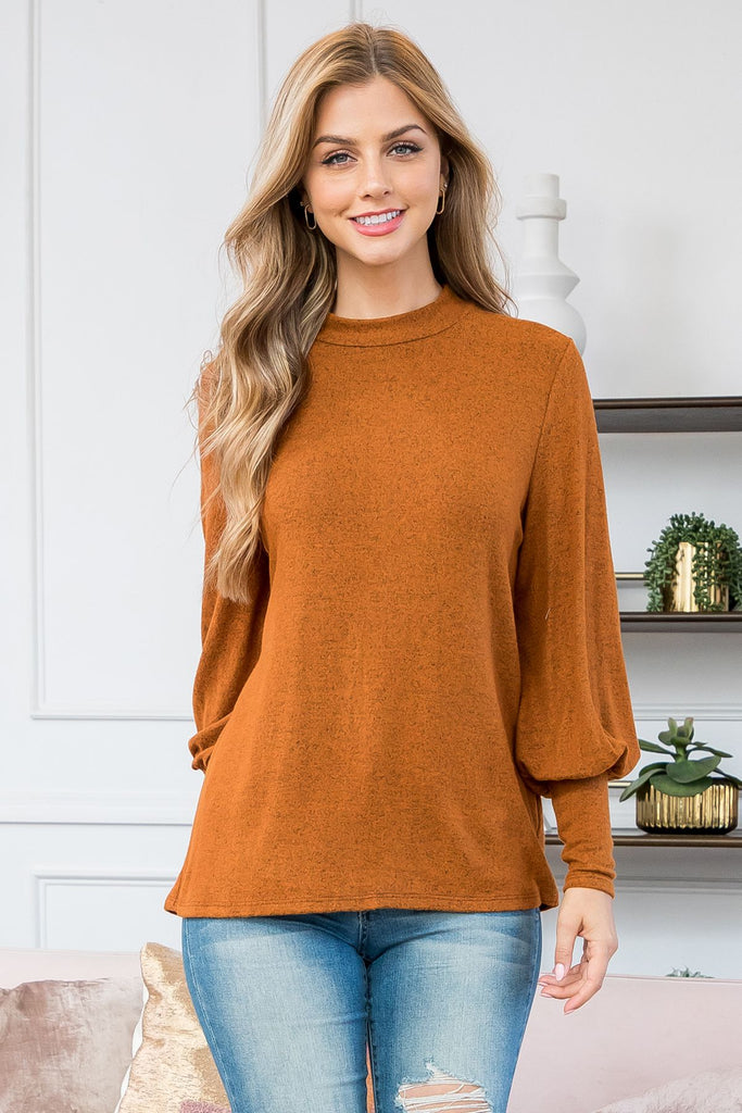 Puff Sleeve Mock Neck Top
