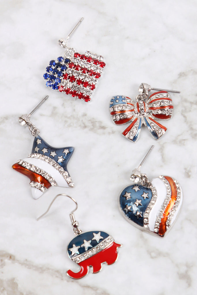AMERICAN FLAG HEART ACCENT EARRINGS