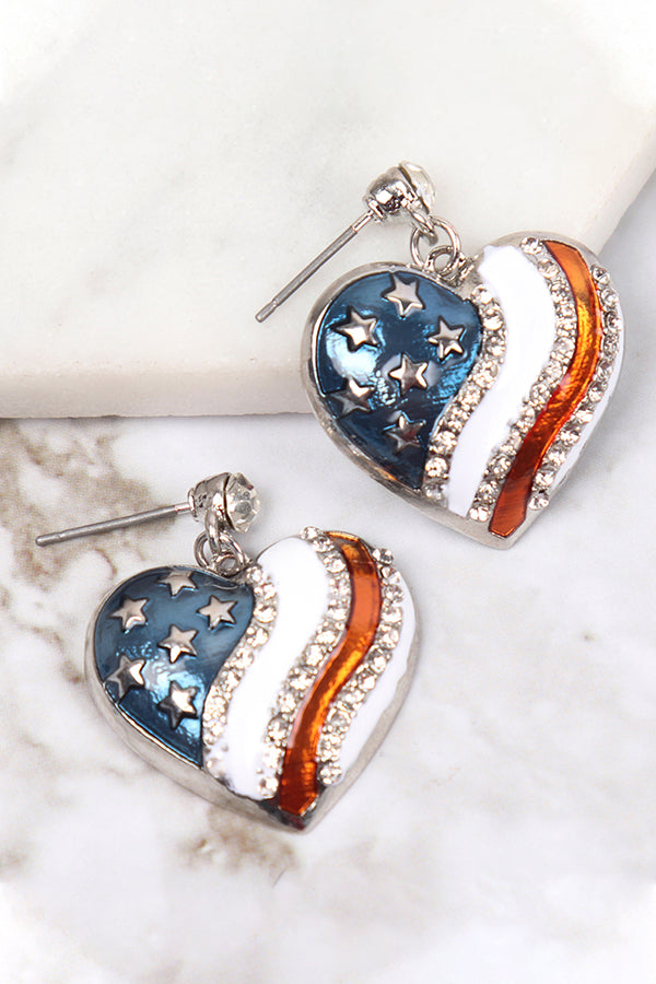 AMERICAN FLAG HEART ACCENT EARRINGS