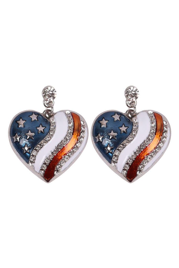 AMERICAN FLAG HEART ACCENT EARRINGS