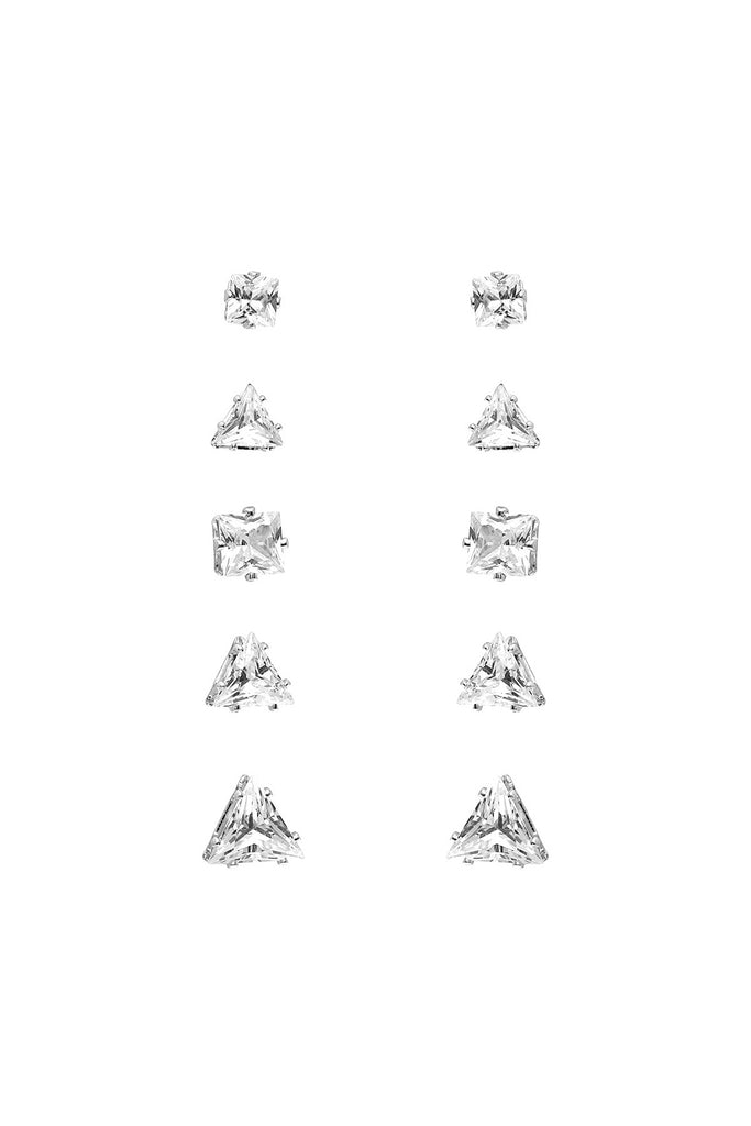 CUBIC ZIRCONIA TRIANGLE 5 PAIR EARRINGS