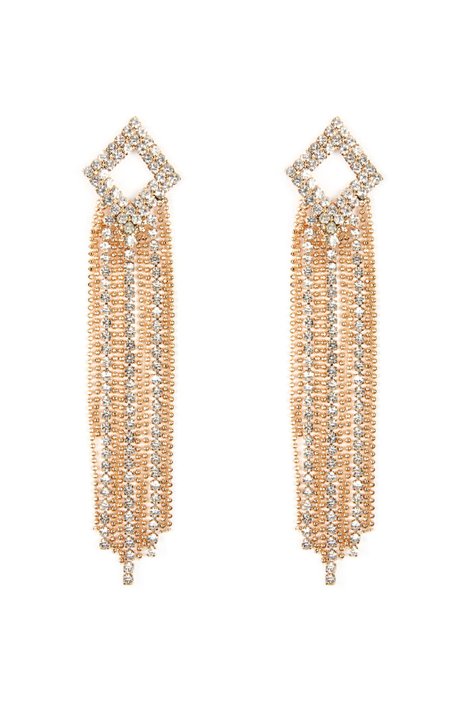 25601 - 2-LINE RHINESTONE RHOMBUS FRINGE EARRINGS