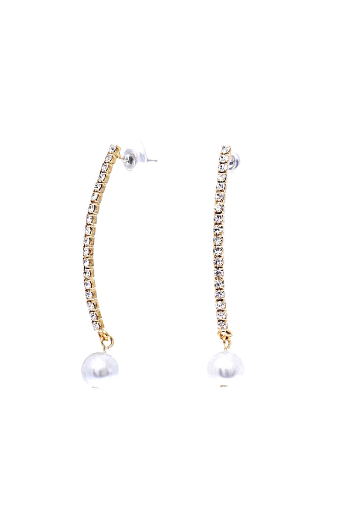 RHINESTONE 1 LINE PEARL DROP EARRING