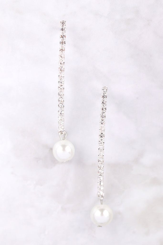 RHINESTONE 1 LINE PEARL DROP EARRING