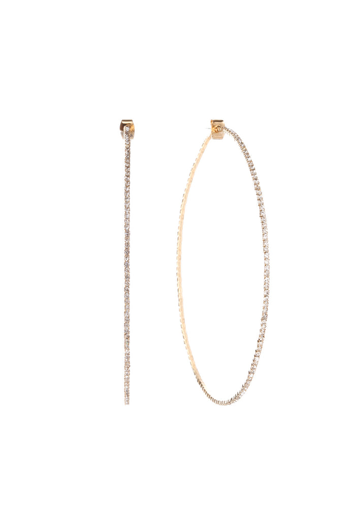 25660-80 - 3.50" RHINESTONE ONE-LINE WIRE HOOP POST EARRINGS