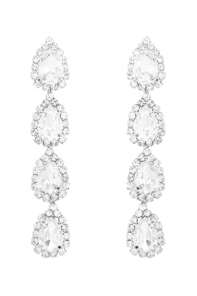 25801 - FOUR PEAR SHAPED RHINESTONE DROP LINKED EARRINGS