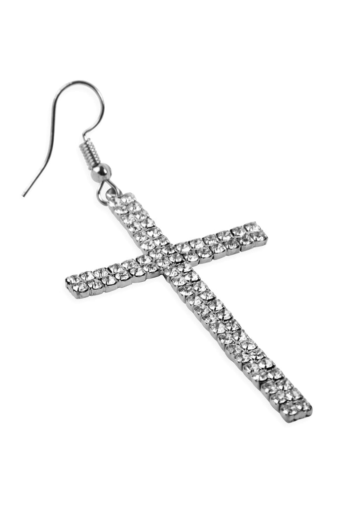 25839 - CROSS RHINESTONE FISH HOOK EARRINGS
