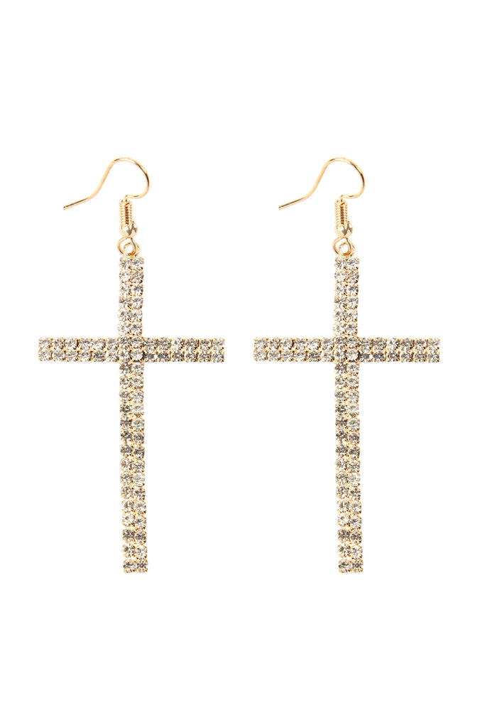 25839 - CROSS RHINESTONE FISH HOOK EARRINGS