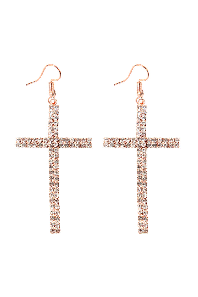 25839 - CROSS RHINESTONE FISH HOOK EARRINGS