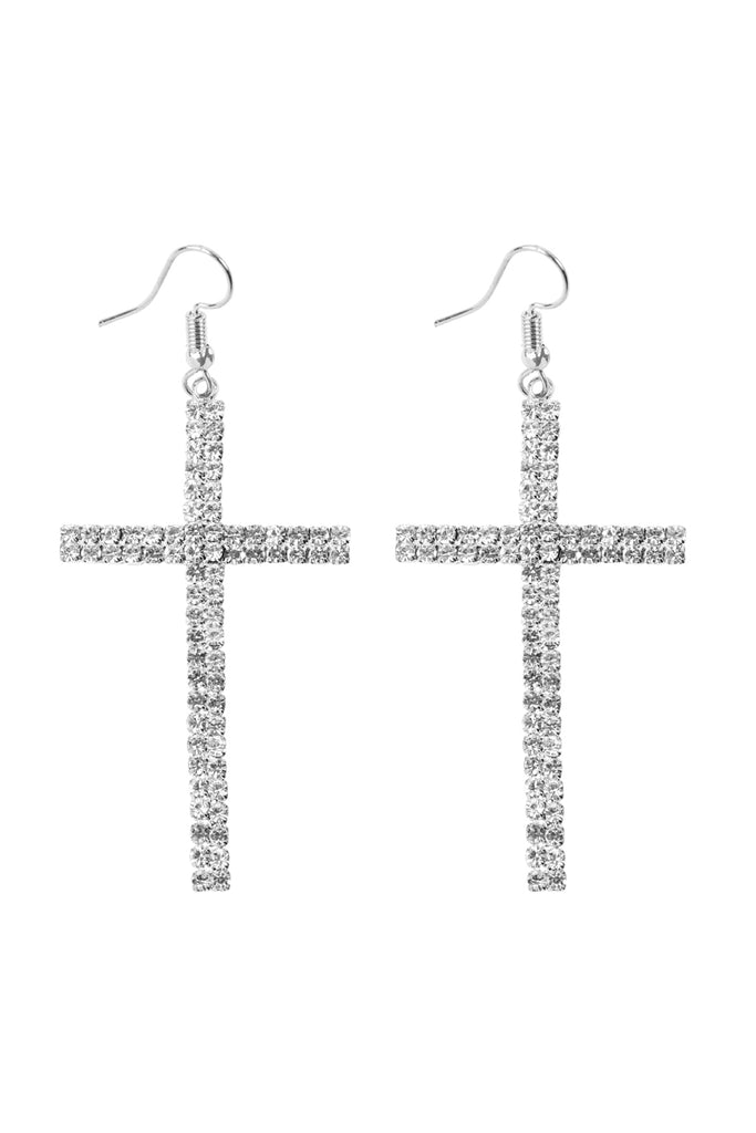 25839 - CROSS RHINESTONE FISH HOOK EARRINGS