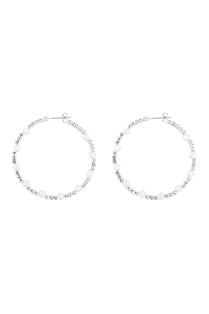 RHINESTONE W/ PEARL BEAD HOOP 2 " EARRINGS