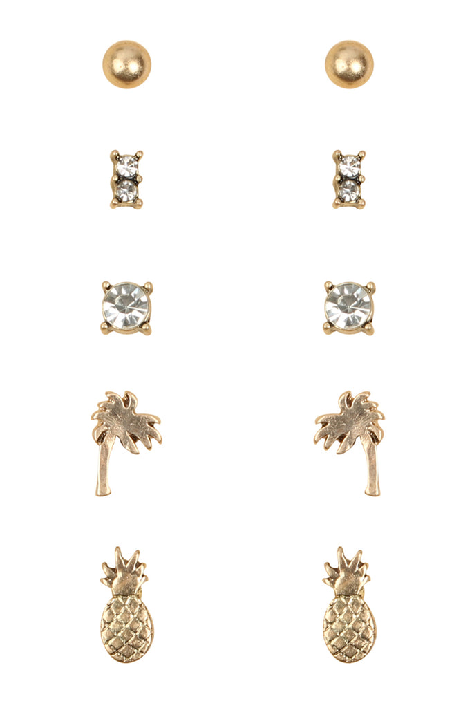 PINEAPPLE 5 PAIRS STUD EARRINGS