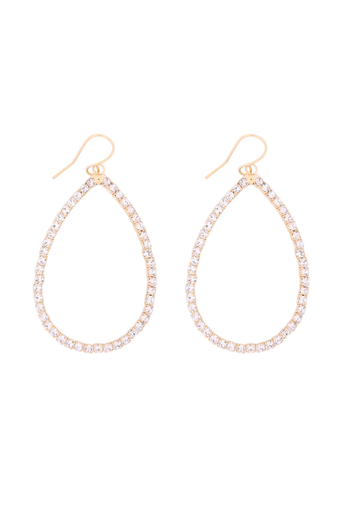 RHINESTONE 1 LINE PEAR SHAPE DROP HOOK EARRINGS
