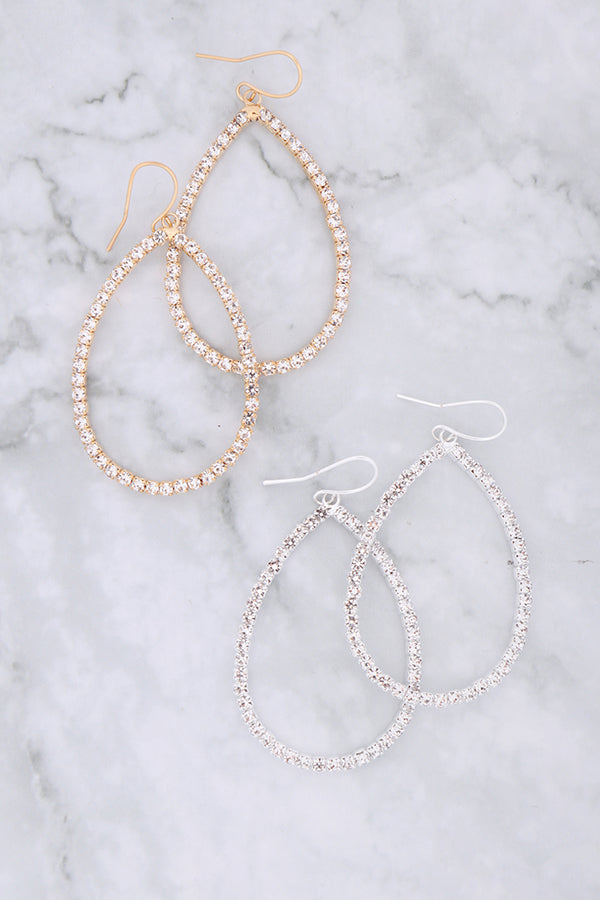 RHINESTONE 1 LINE PEAR SHAPE DROP HOOK EARRINGS