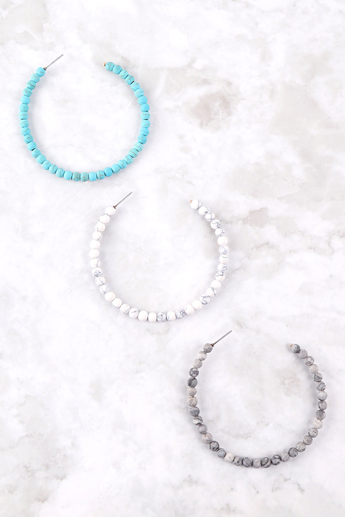 NATURAL BEAD HOOP EARRINGS
