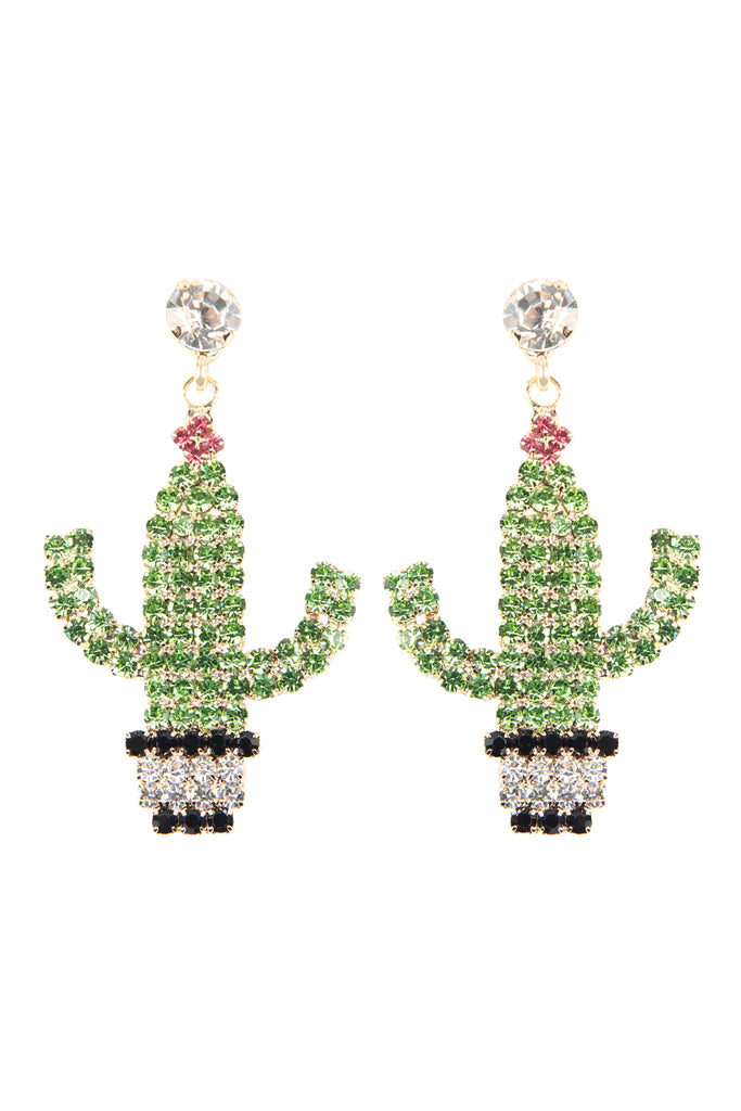 26719 - SUEDE CRYSTAL FLOWER CACTUS POTTED EARRINGS