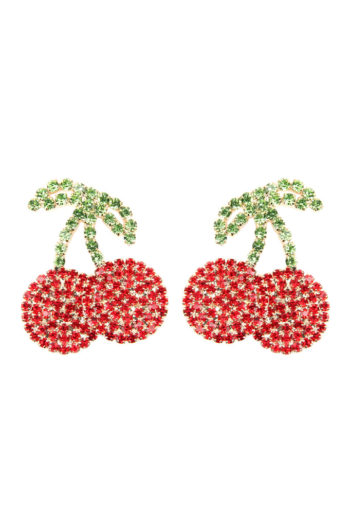 SUEDE CRYSTAL RED CHERRY DROP EARRING
