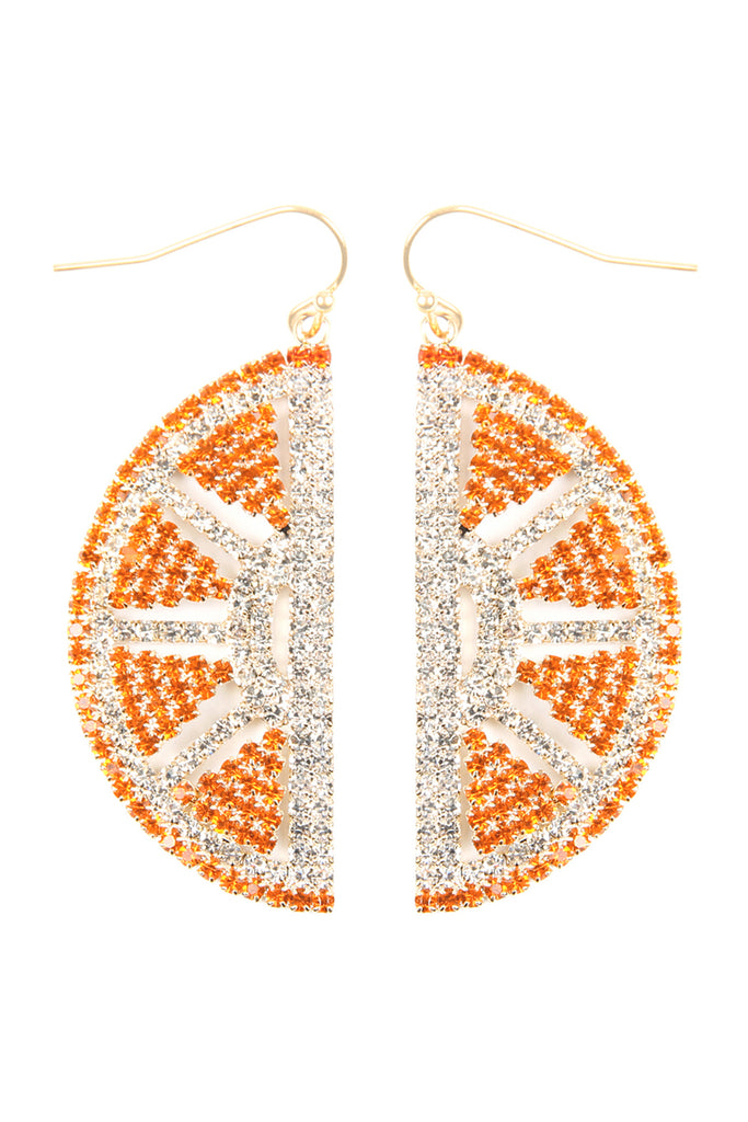 SUEDE CRYSTAL SLICE ORANGE DROP EARRINGS