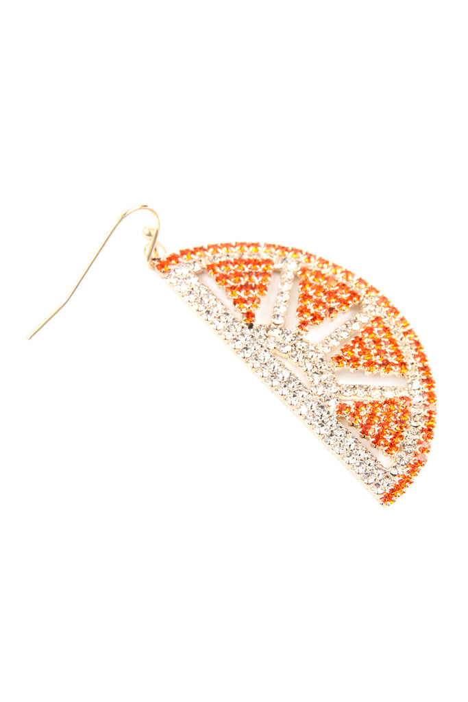 SUEDE CRYSTAL SLICE ORANGE DROP EARRINGS