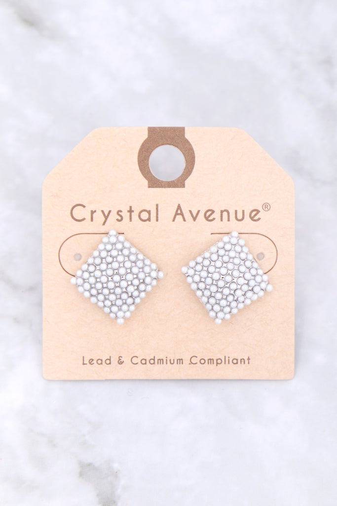 26944 - SQUARE PEARL PAVE STUD EARRINGS