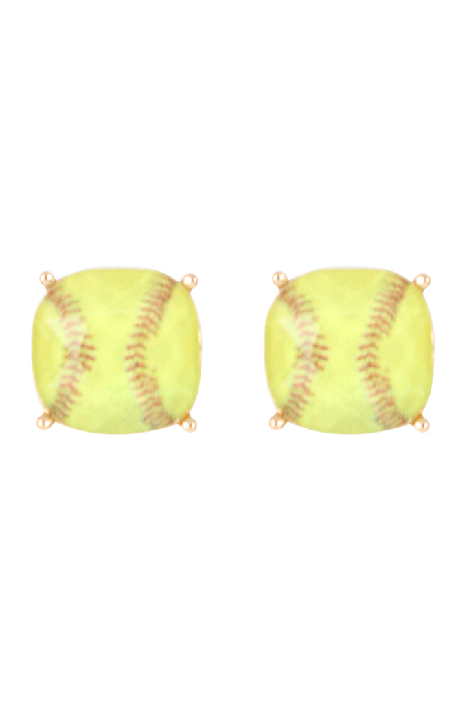 SPORTS CUSHION CUT SOFTBALL STUD EARRINGS