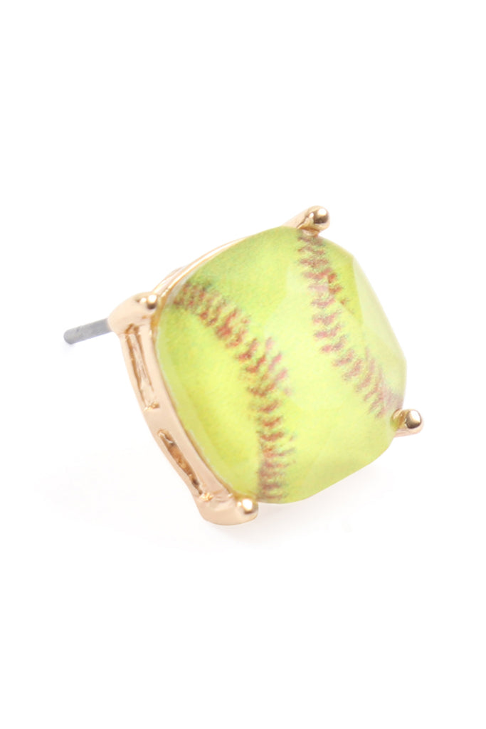SPORTS CUSHION CUT SOFTBALL STUD EARRINGS