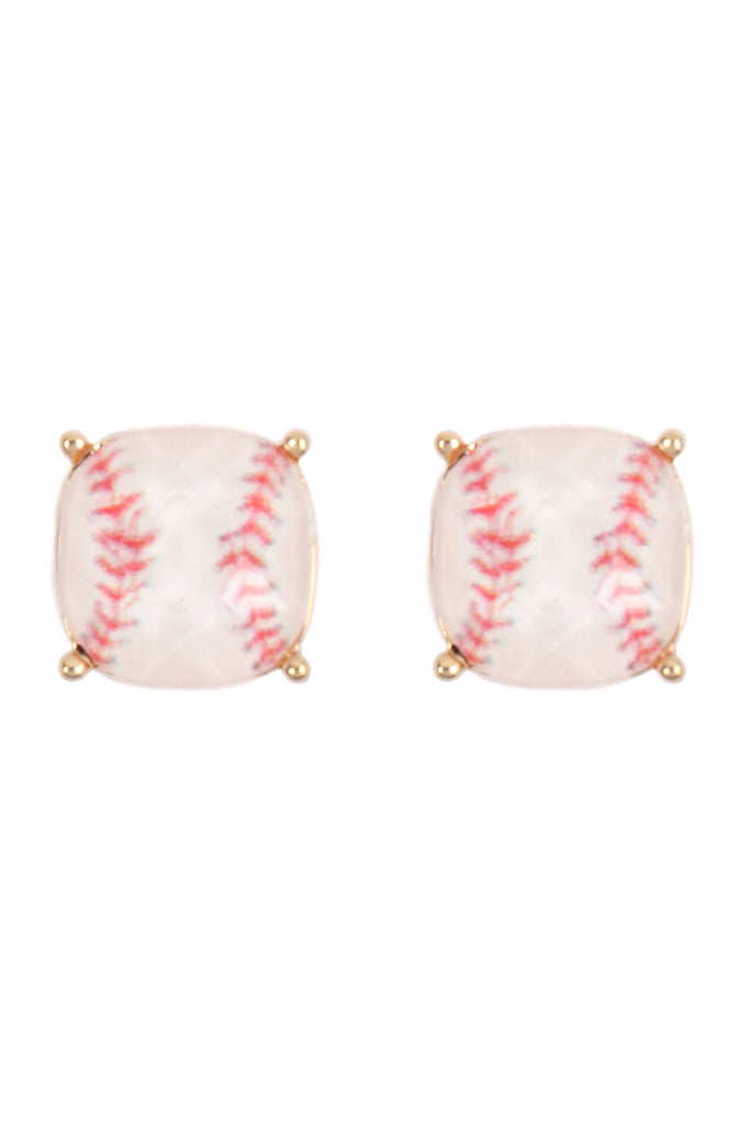 SPORTS CUSHION CUT SOFTBALL STUD EARRINGS