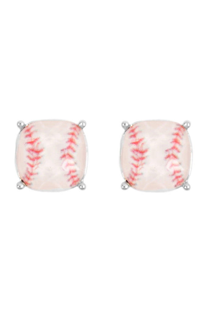 SPORTS CUSHION CUT SOFTBALL STUD EARRINGS