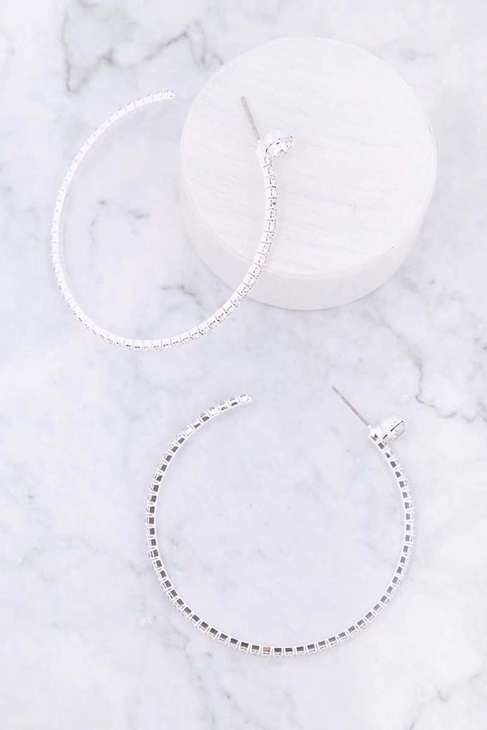 2" RHINESTONE ROUND TOP HOOP EARRINGS