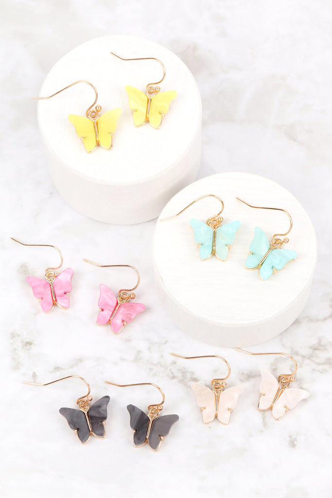 ACRYLIC BUTTERFLY FISH HOOK EARRINGS