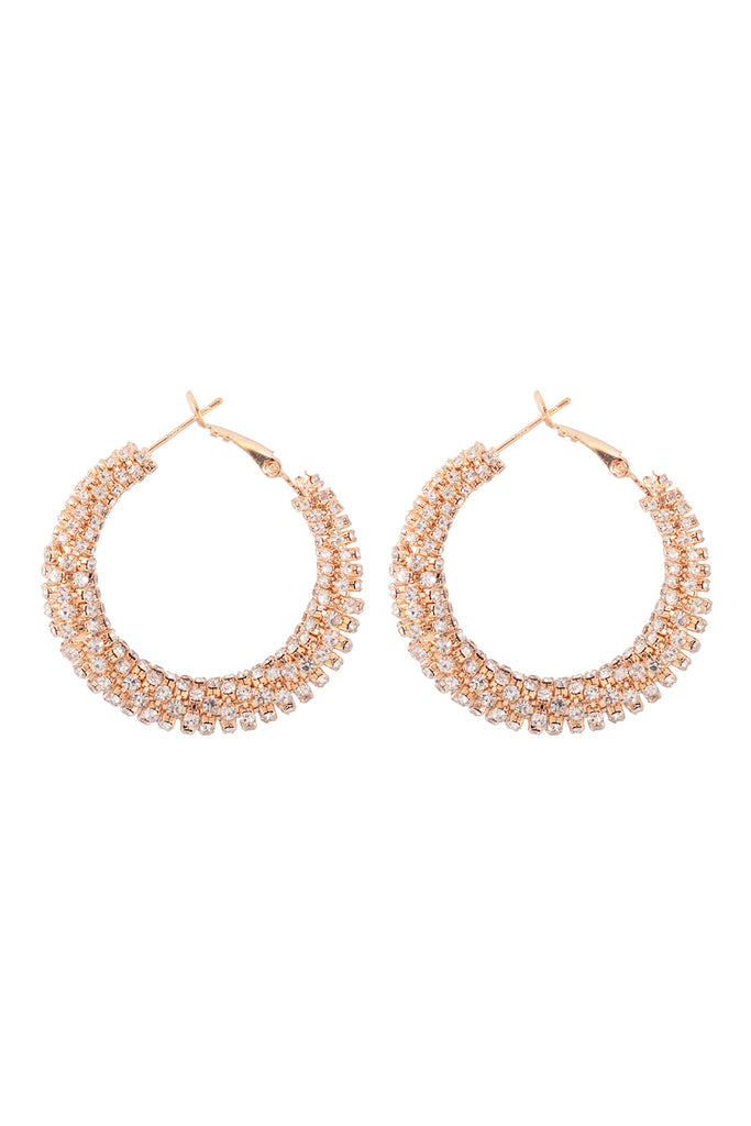 CRYSTAL WRAPPED RHINESTONE HOOP EARRINGS