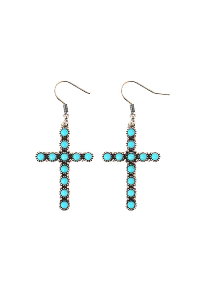CROSS NATURAL STONE FISH HOOK EARRINGS