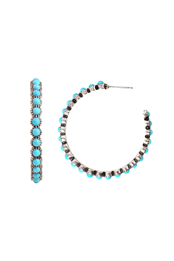 BURNISH SILVER HOOP NATURAL STONE HOOP EARRINGS