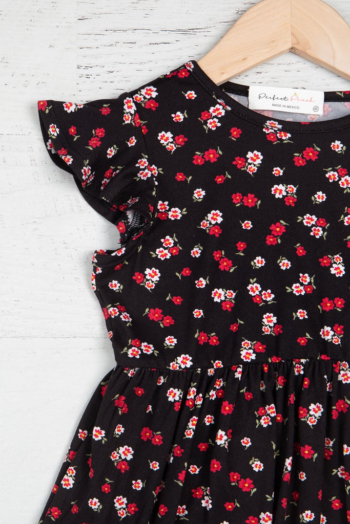 Kids Floral Ruffled Sleeve and Hem Dress