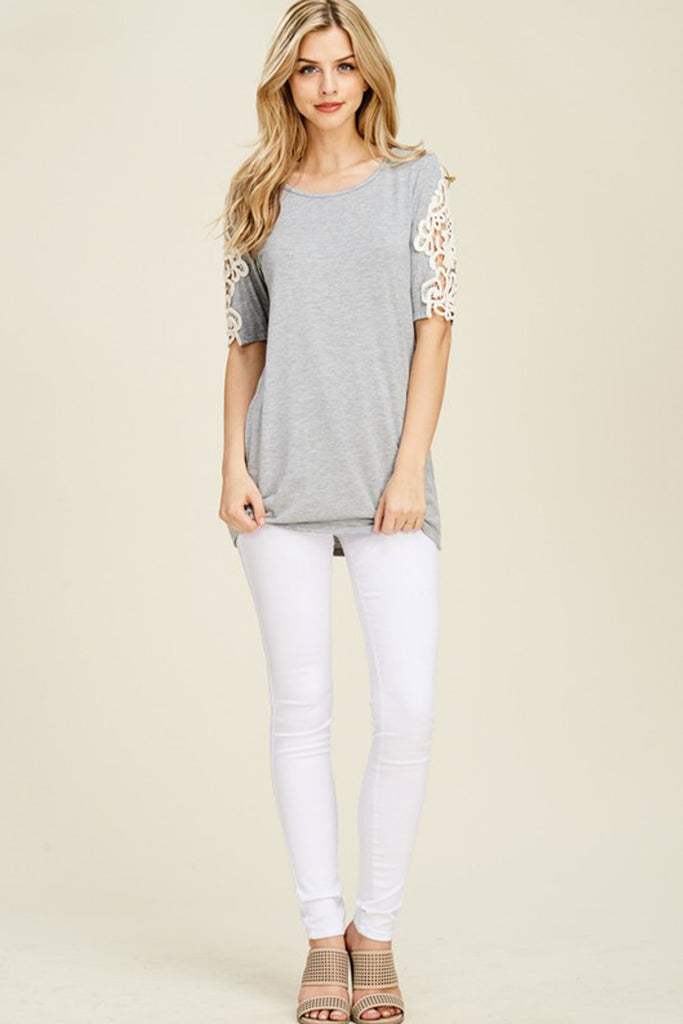 Half Sleeve Crochet Lace Detail Top