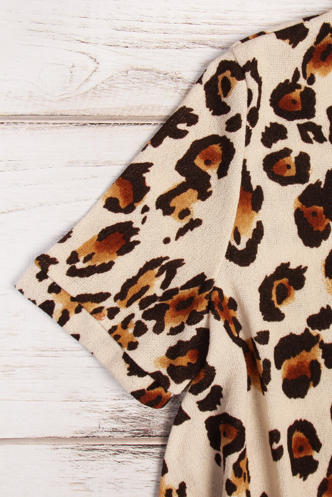 Short Sleeve Leopard Knit Sweater