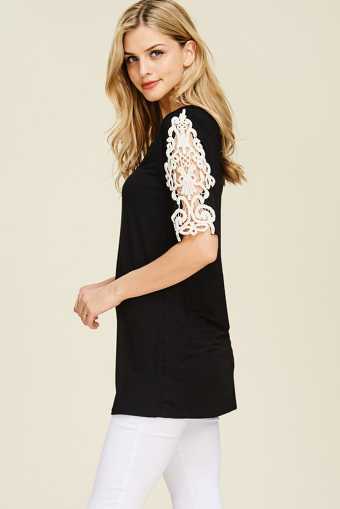 Half Sleeve Crochet Lace Detail Top
