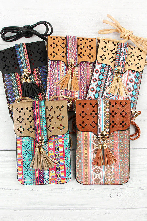 AZTEC CELLPHONE CROSSBODY BAG WITH CLEAR WINDOW