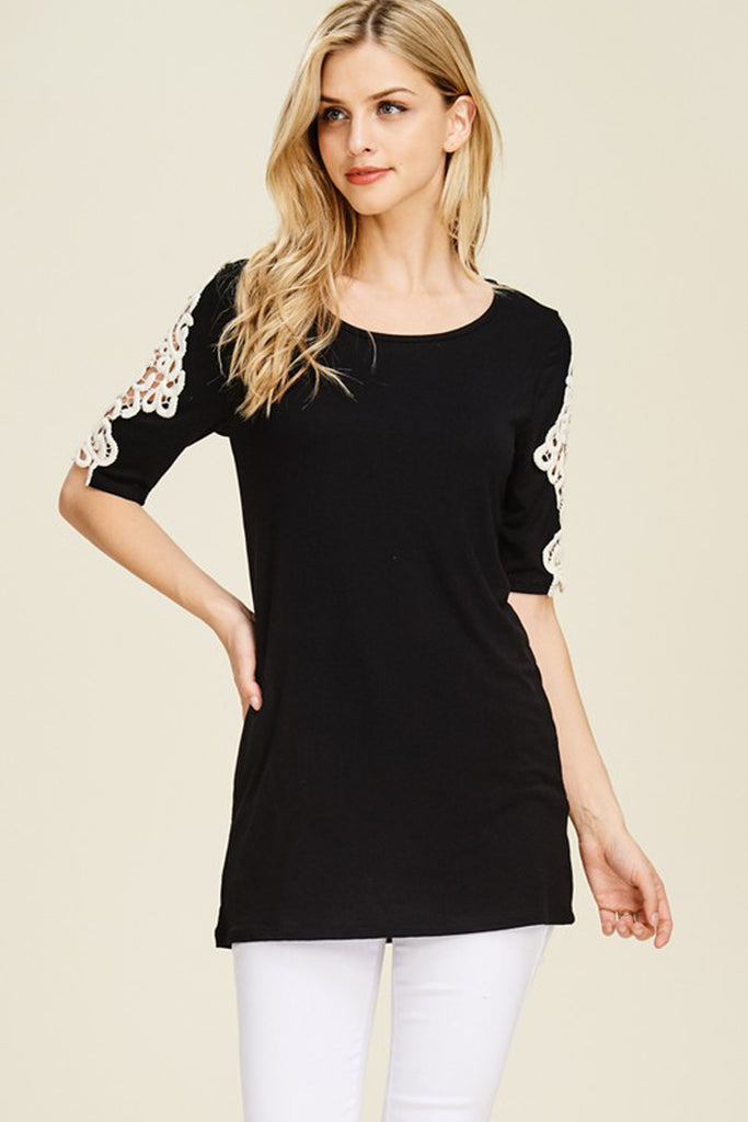 Half Sleeve Crochet Lace Detail Top