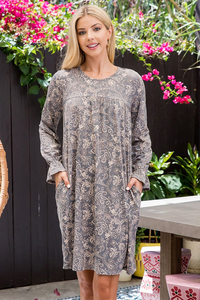 Ruffle Paisley Pleated Dress