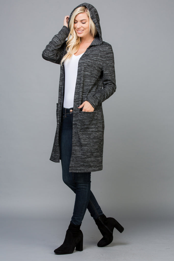 Solid Hoodie Pocket Cardigan