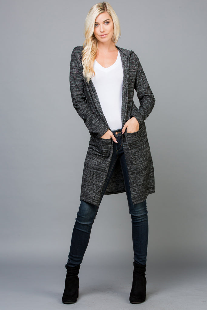Solid Hoodie Pocket Cardigan