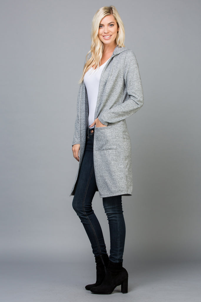 Solid Hoodie Pocket Cardigan