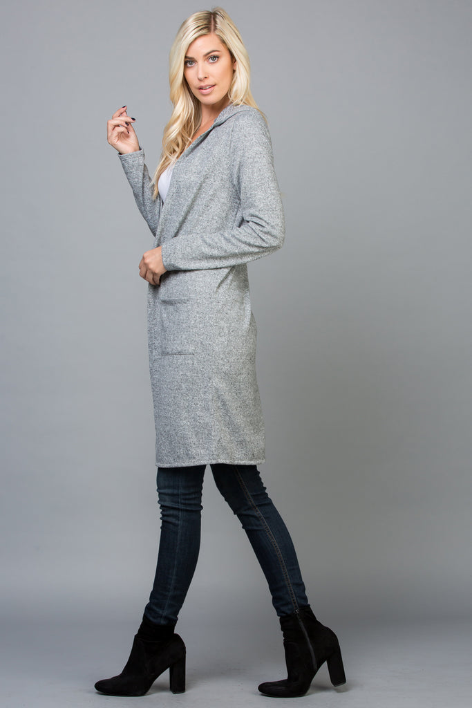 Solid Hoodie Pocket Cardigan