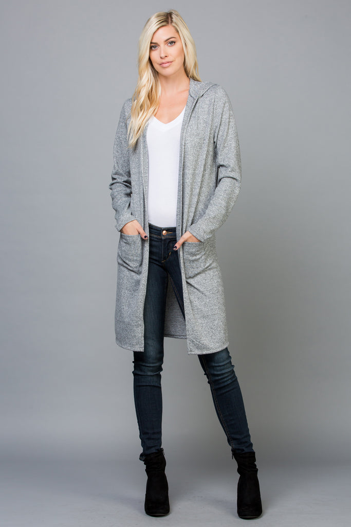 Solid Hoodie Pocket Cardigan